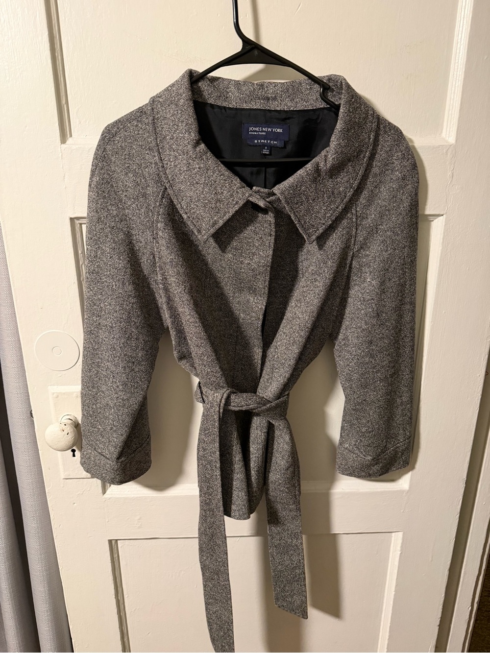 Jones New York Heather Gray Wool-Blend Pea Coat with Tie